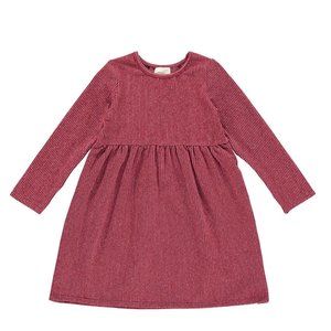 Burgundy kids dress w wooden button detail (12mo - 7)